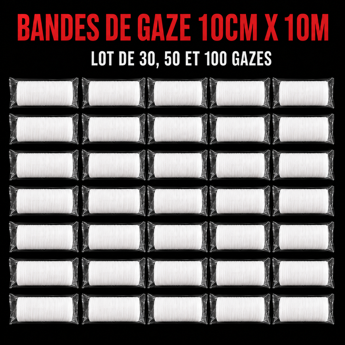 VENTE EN GROS : Bande Gaze 10cm x 10m par 30/50/100