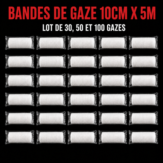 VENTE EN GROS : Bande gaze 10cm x 5m par 30/50/100