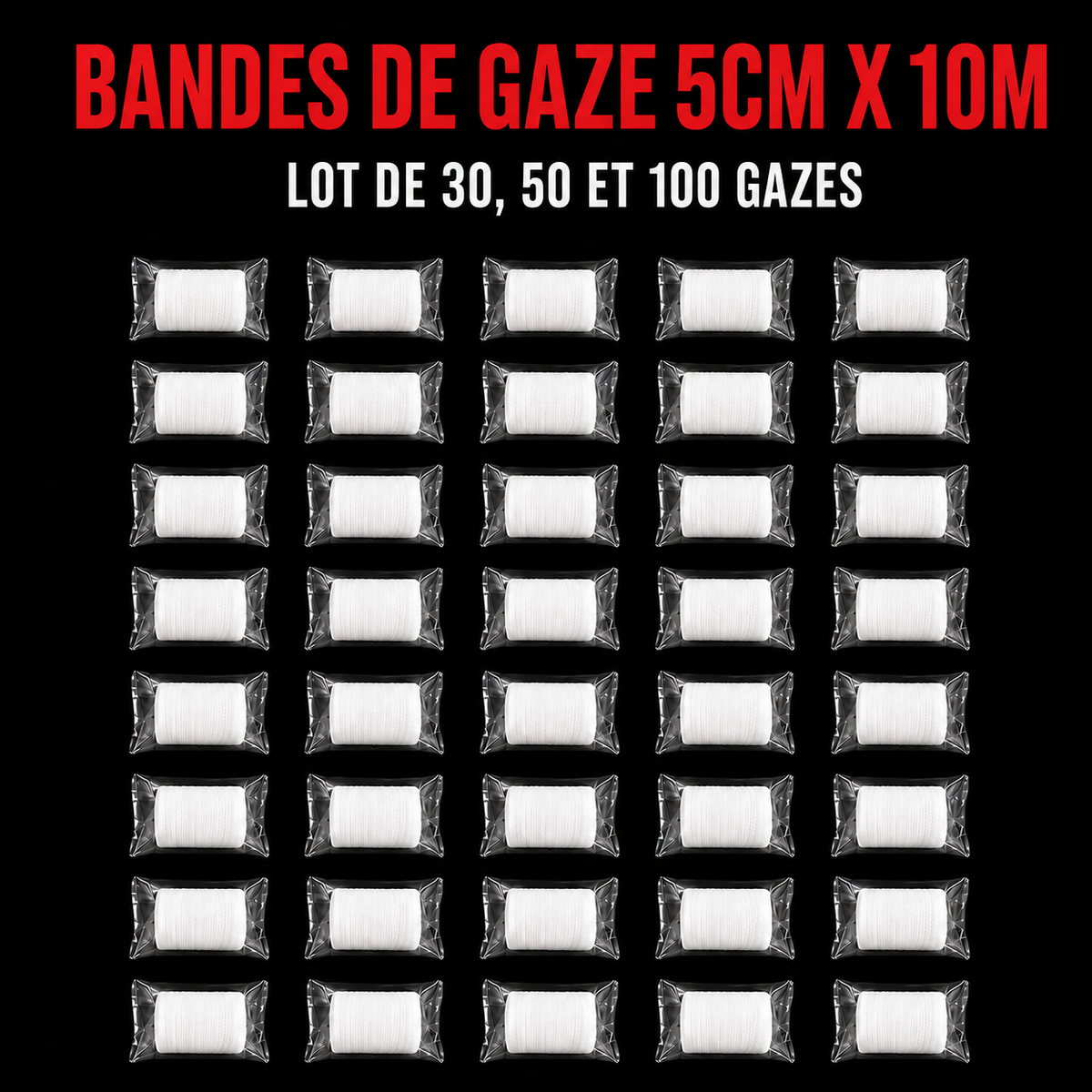 VENTE EN GROS : Bande gaze 5cm x 10m par 30/50/100