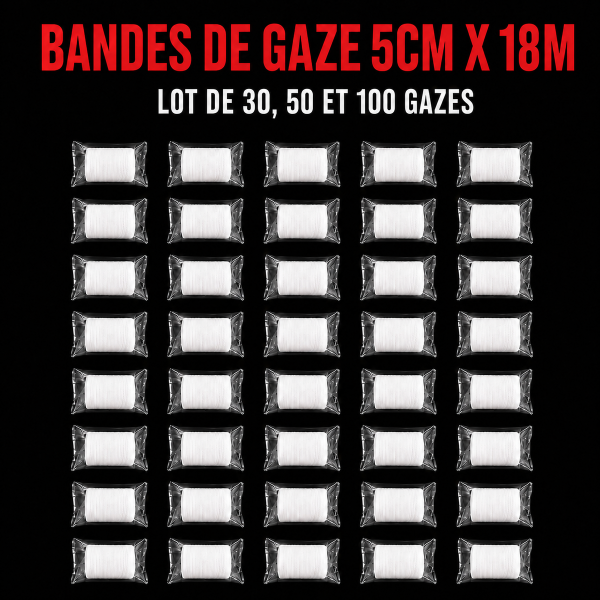VENTE EN GROS : Bande gaze 5cm x 18m par 30/50/100