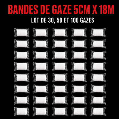 VENTE EN GROS : Bande gaze 5cm x 18m par 30/50/100