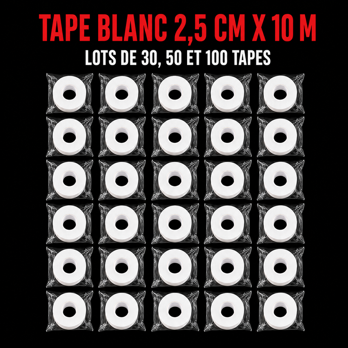 VENTE EN GROS : TAPE FIRST 2.5cm x 10m BLANC par 30/50/100