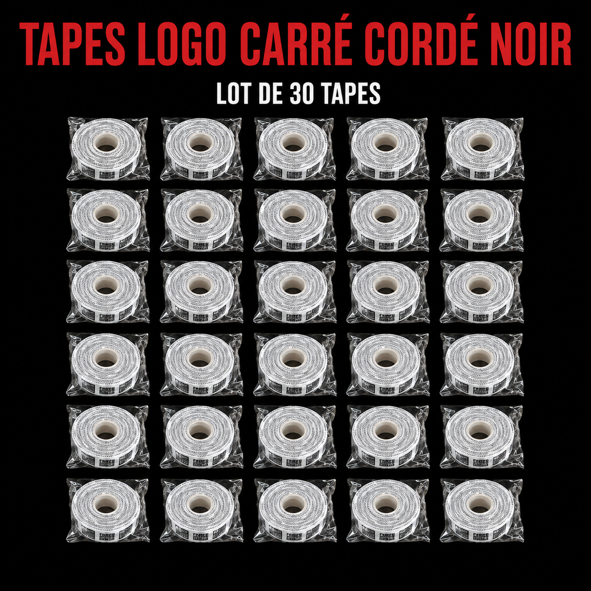 VENTE EN GROS : TAPE LOGO NOIR 2.5cm x 13.7m par 30